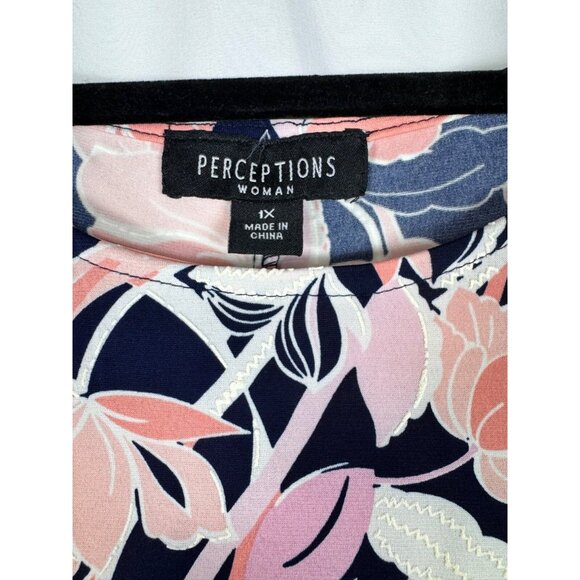 Perceptions 2 Piece Floral Shift Dress & Shrug Set Navy Blush Spring NEW 1X - Picture 8 of 13